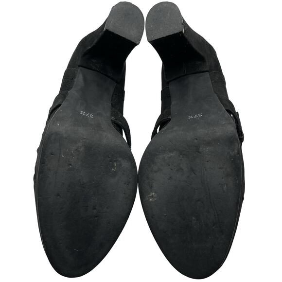 Barneys New York Size 7 Suede Leather Mary Jane Heels Black Y2K Chunky Shoes - Picture 7 of 10